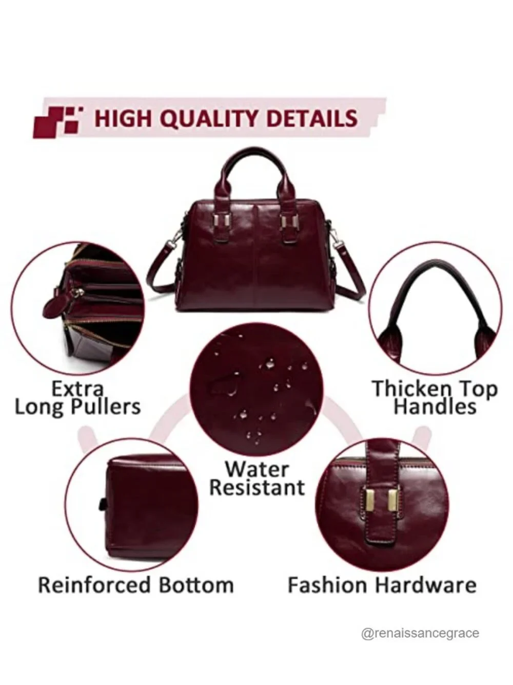 Faux Patent Leather Satchel Tote Bag for Women Work Purse Triple Compartments